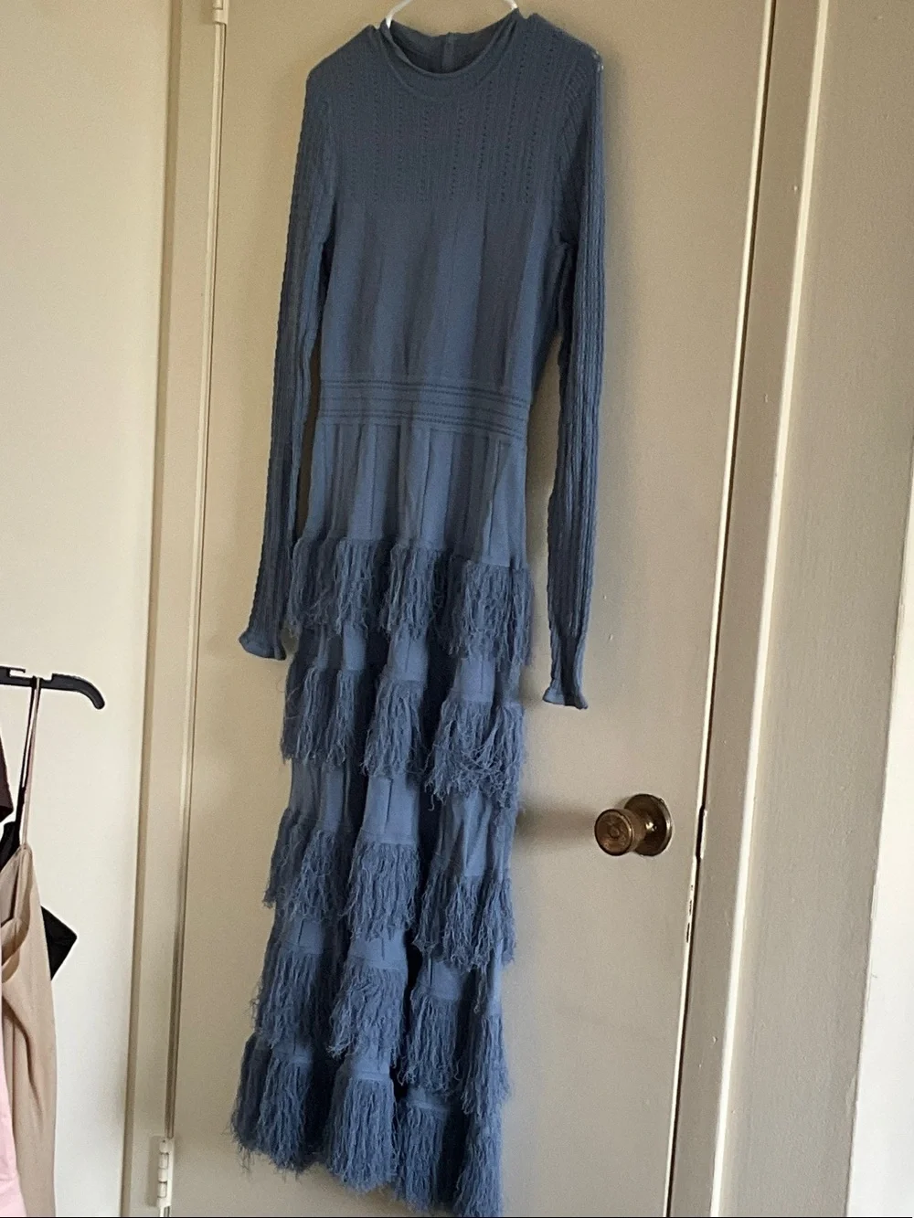 Piper Fringe Long Sleeve Sweater Dress - Light Blue - Picture 4 of 8